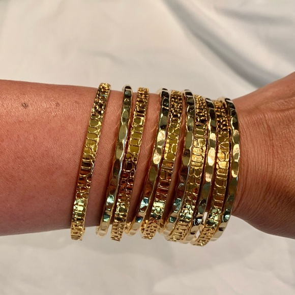 R.J. Graziano Jewelry - [NEW] R.J. Graziano Set of 10 Gold-Toned Textured Metal Bangle Bracelets - New